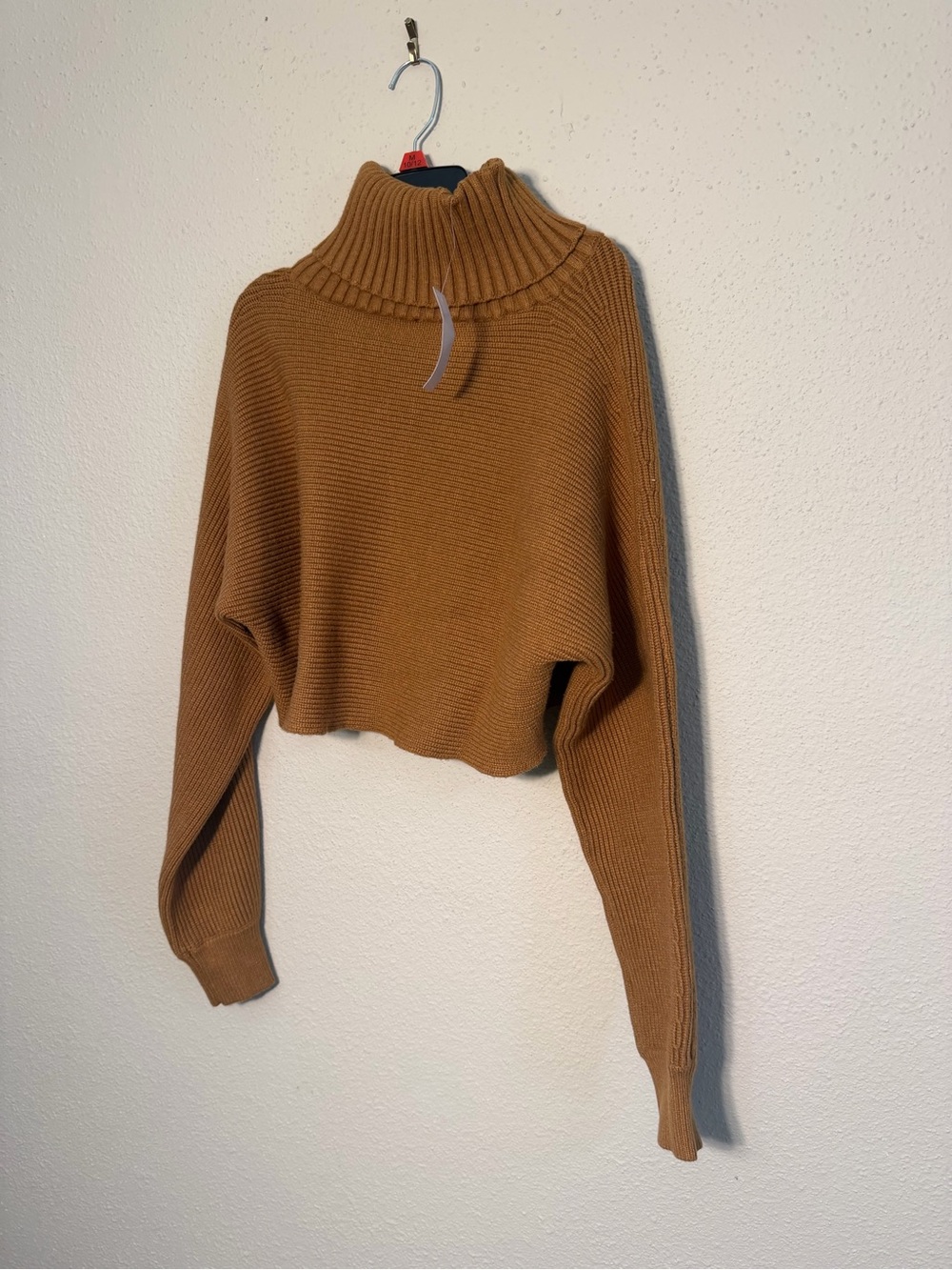 Cropped Cowl Neck Sweater in Camel Brown
